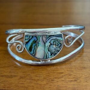 Vintage Mexican Silver Abalone Cuff Bracelet